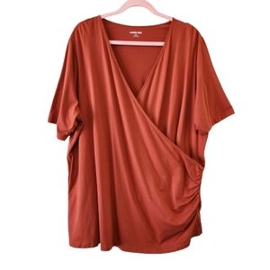 Lands End Surplice Faux Wrap Short Sleeve Top Rust Womens 2X #0444